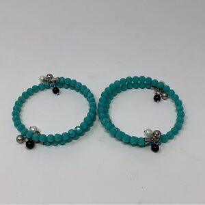 Two Spiral Turquoise Beaded Bracelets